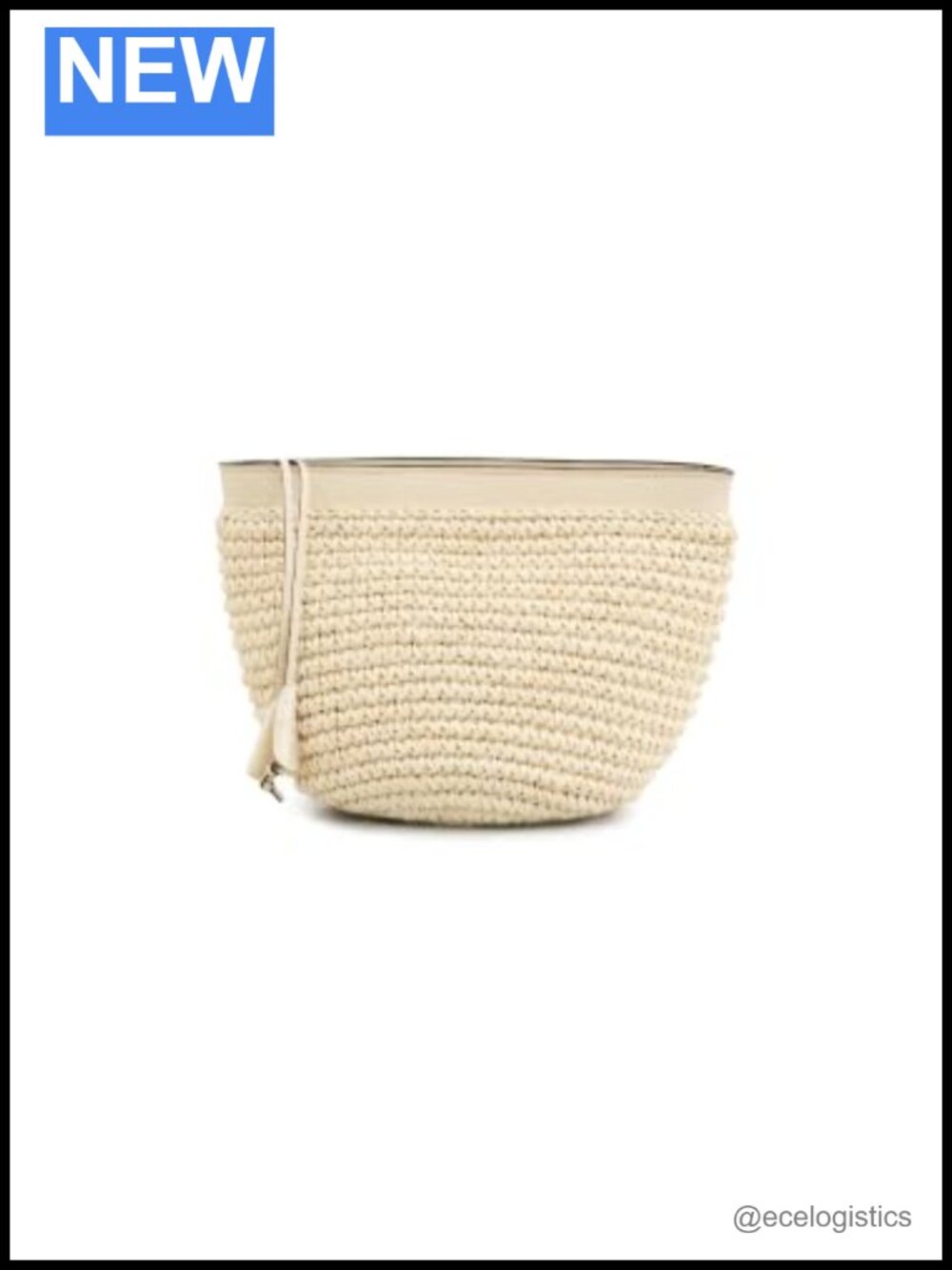 Woven Raffia Clutch with Bead Accents & Zip Closure